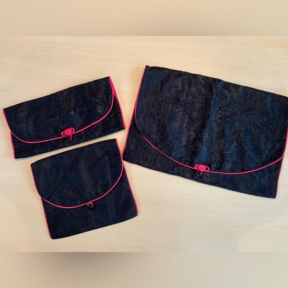 3 Vtg Lingerie Jewelry Storage Travel envelope Bag Pouch Silk/Satin Set